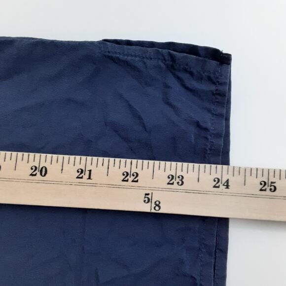 Vintage 80s 100% Silk Blouse Navy Blue Short Sleeve Womens S Minimalist Luxury - Picture 7 of 8